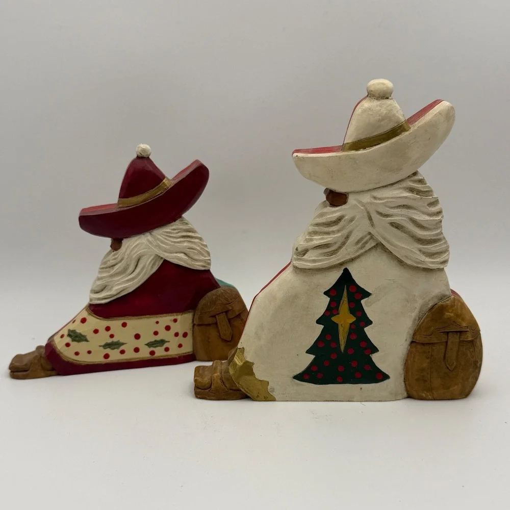 Reversible Southwestern Santa Figurines Desert & Christmas Holiday‎ Decor Set 2